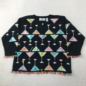 Design Options Philip Jane Gordon Sweater Cardigan Womens XL Martini Drinks Bead